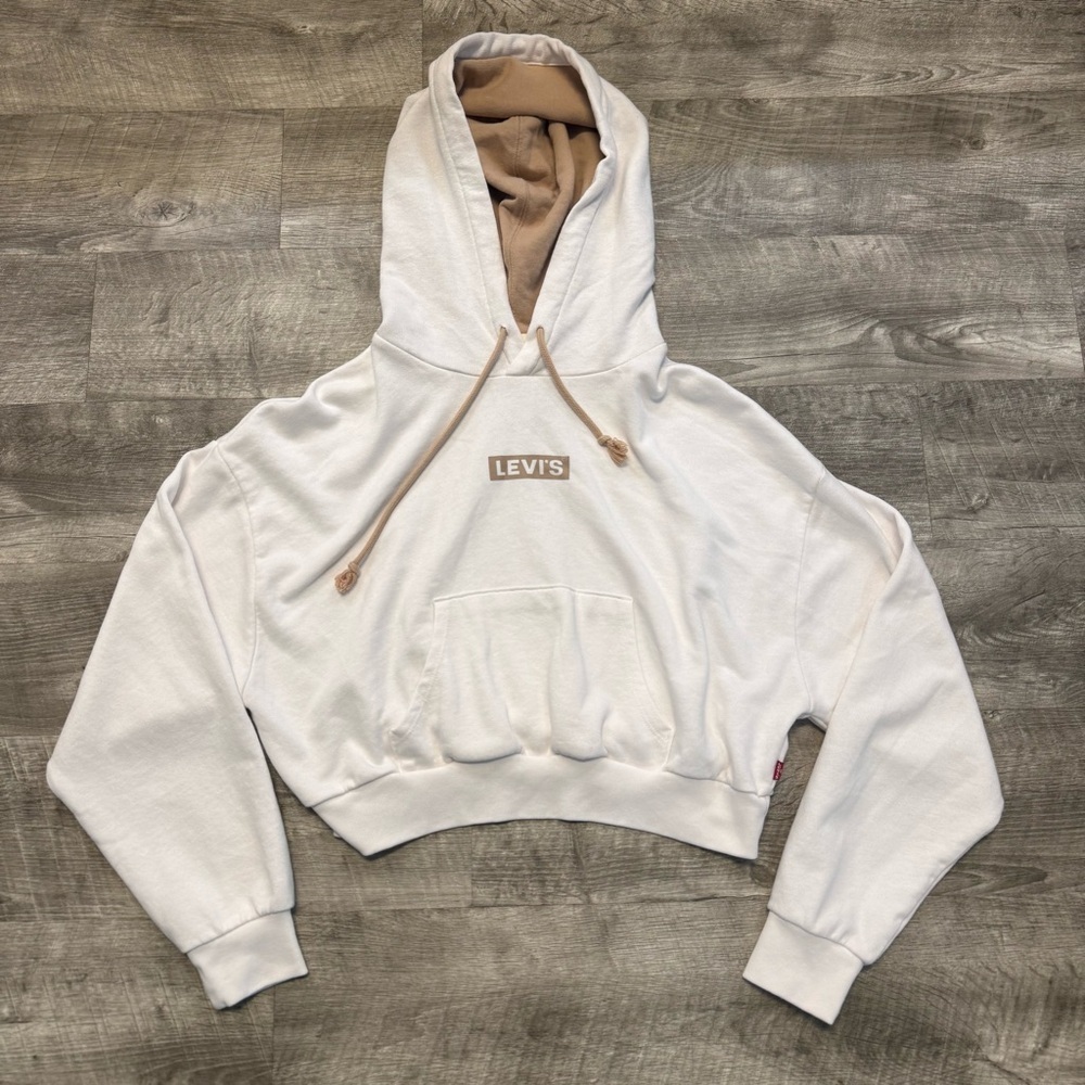 Levi’s Women’s Cropped Pullover Hoodie White Sz. S Drawstring